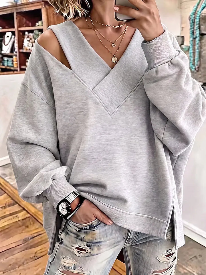 Aurelia - Soft-Touch Cutout V-Neck Sweatshirt