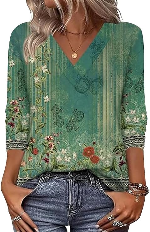 Arianwen - Soft-Touch Printed V-Neck Blouse