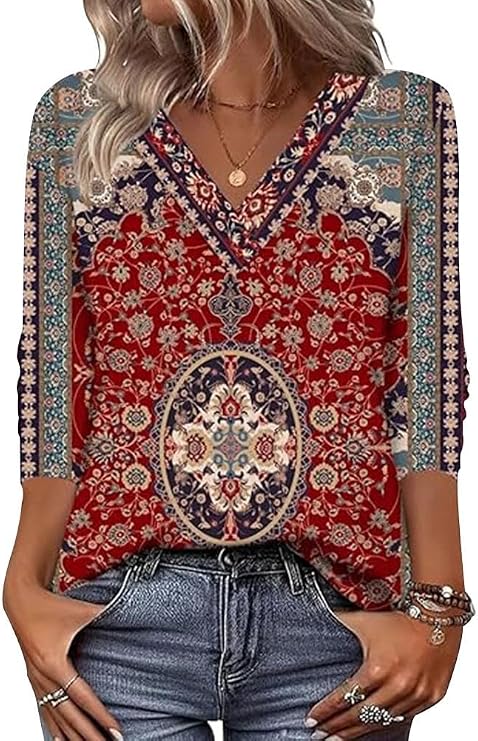 Arianwen - Soft-Touch Printed V-Neck Blouse