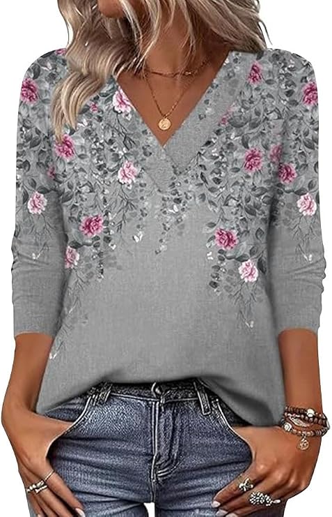 Arianwen - Soft-Touch Printed V-Neck Blouse