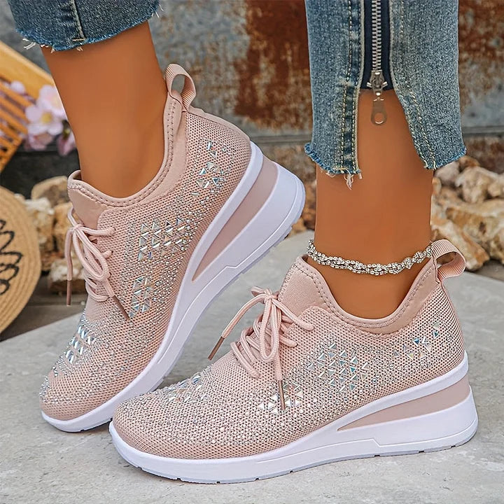Lilia - Rhinestone-Embellished Wedge Trainers