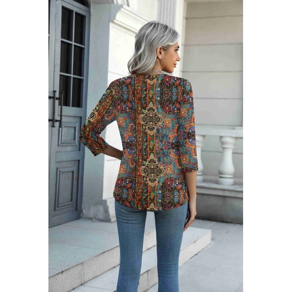 Arianwen - Soft-Touch Printed V-Neck Blouse