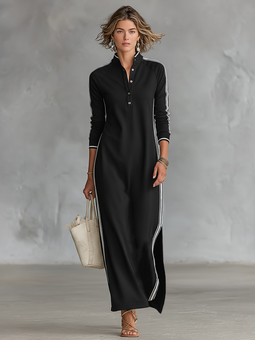 Aida - Sporty Stripe Long Sleeve Maxi Dress