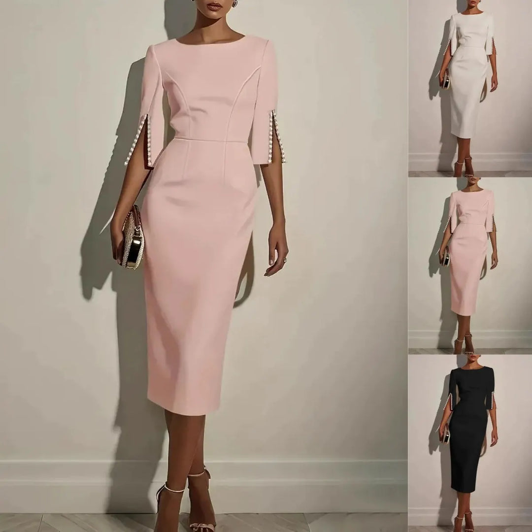 Avalyn - Pearl Sleeve Sheath Midi Dress