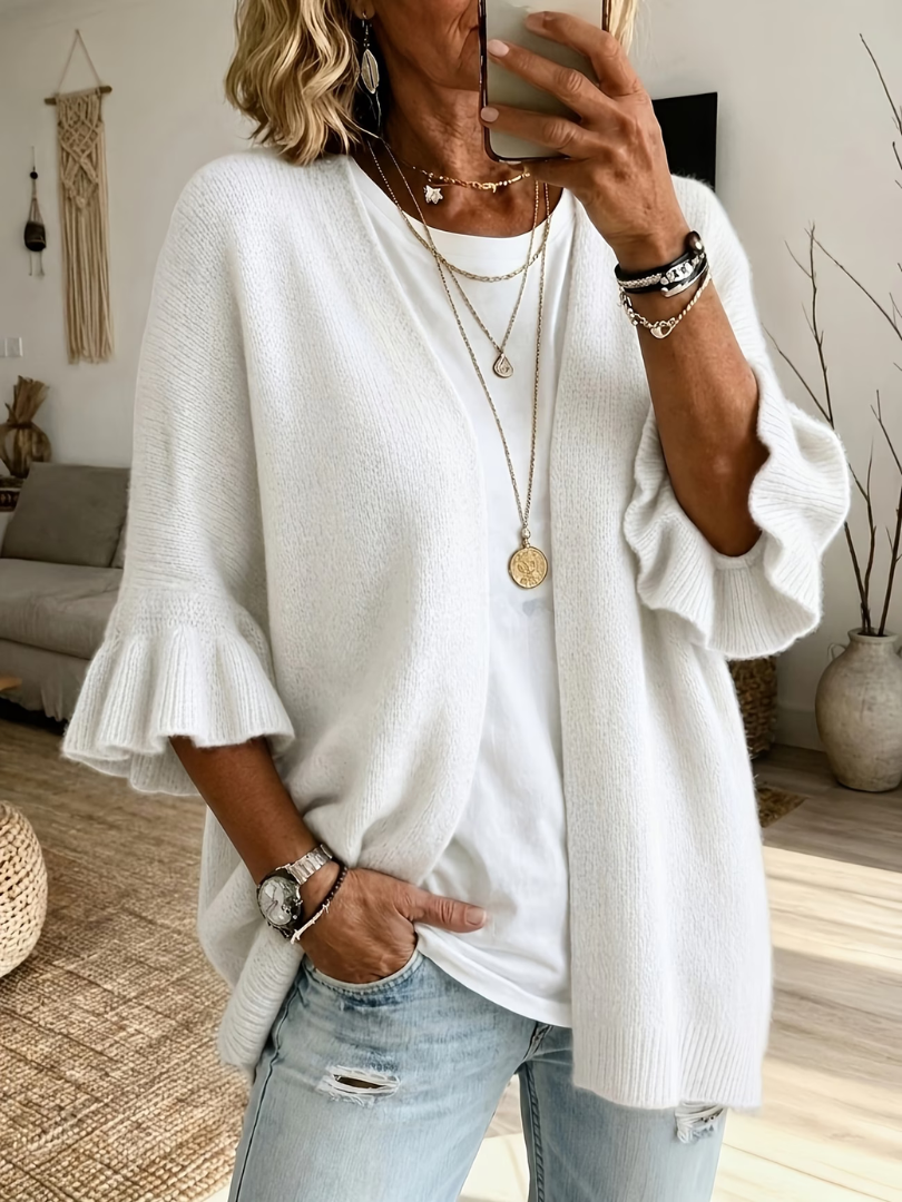 Acelynn - Soft-Touch Ruffle-Sleeve Cardigan