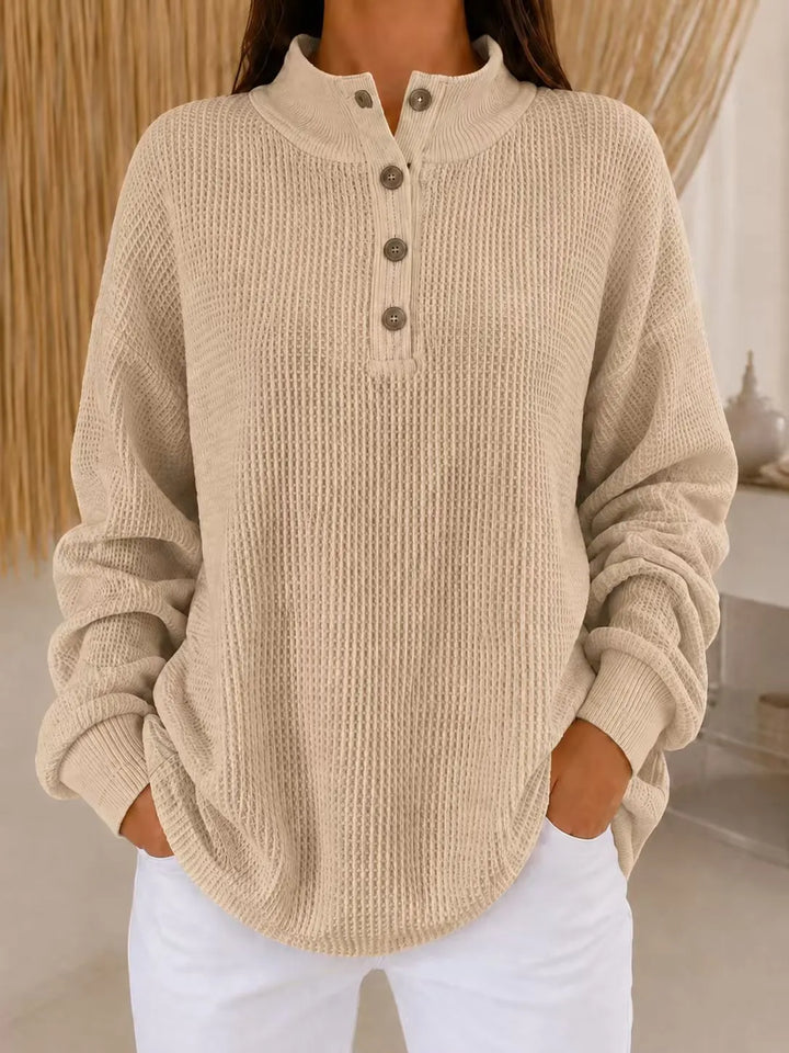 Belliora - Button Neck Textured Knit Sweater
