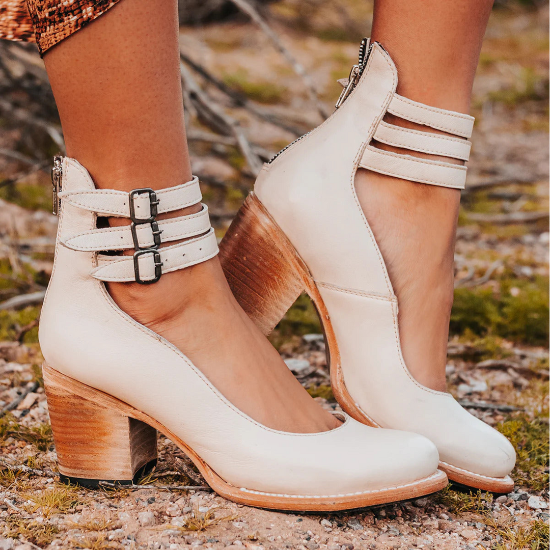 Philomena - Vintage Leather Ankle Strap Heels