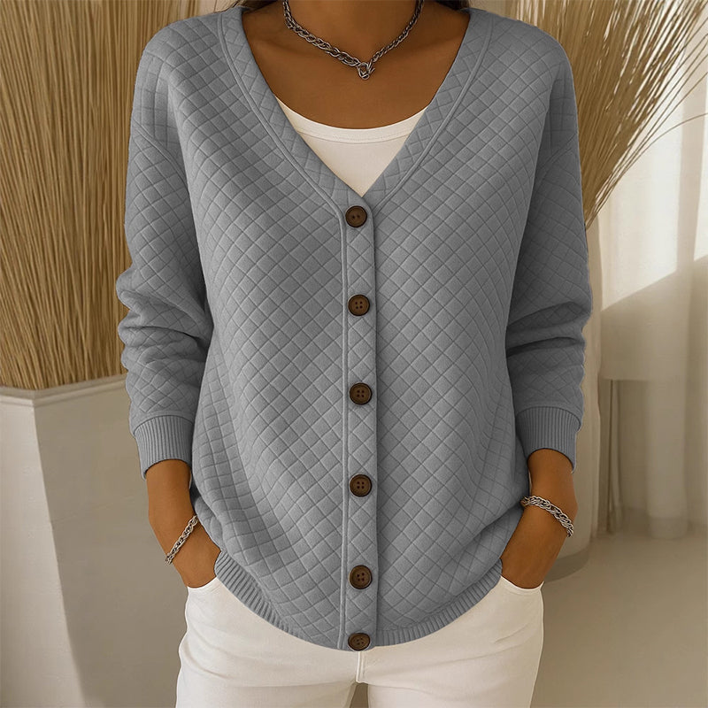 Delavie - Quilted Knit Button Cardigan