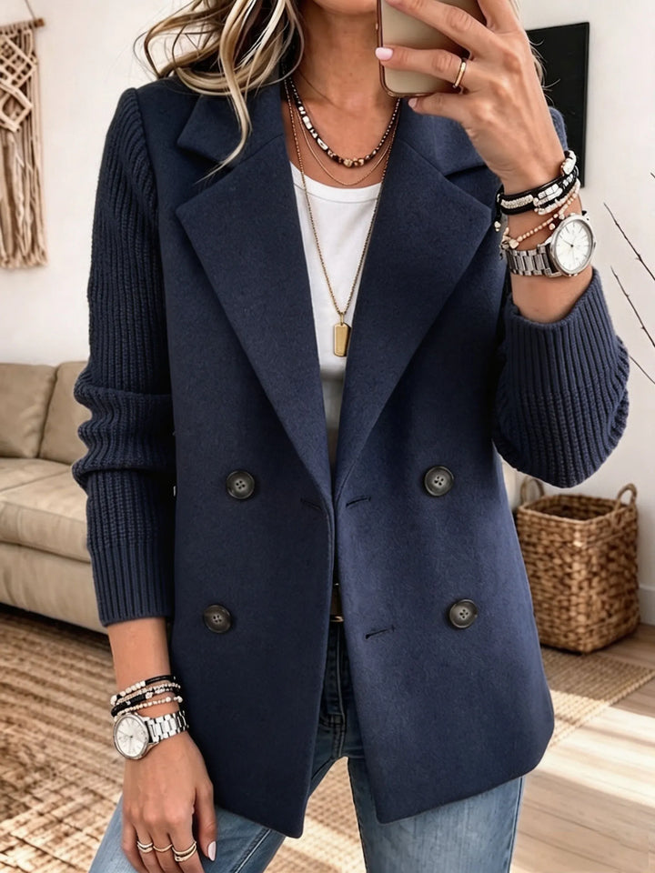 Adalene - Knit Sleeve Double Breasted Blazer