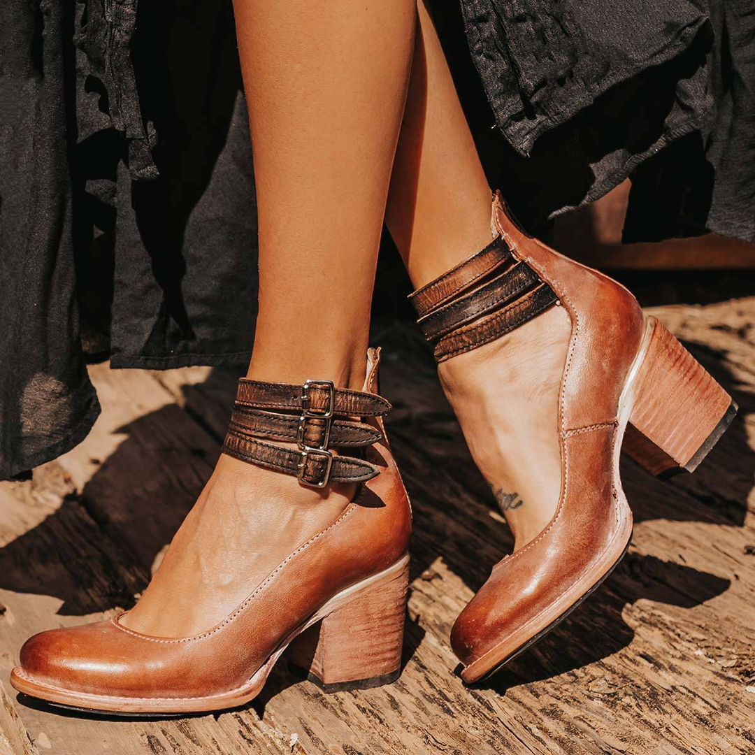 Philomena - Vintage Leather Ankle Strap Heels