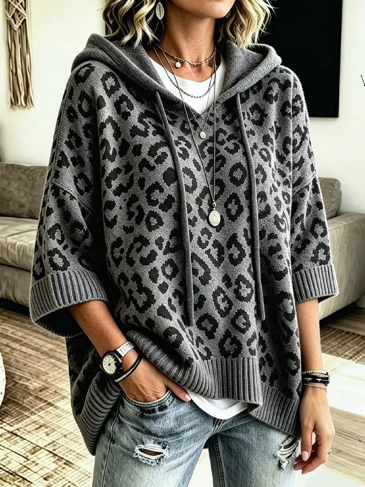 Jocasta - Oversized Leopard Knit Hoodie