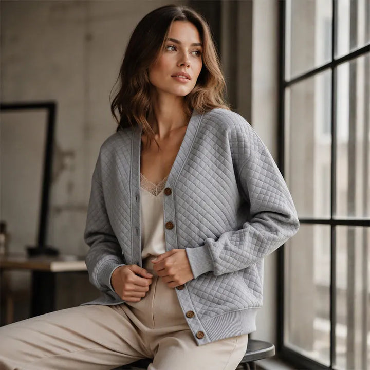 Delavie - Quilted Knit Button Cardigan