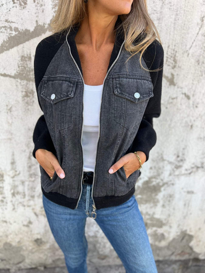 Alinique - Soft Knit Denim Bomber Jacket