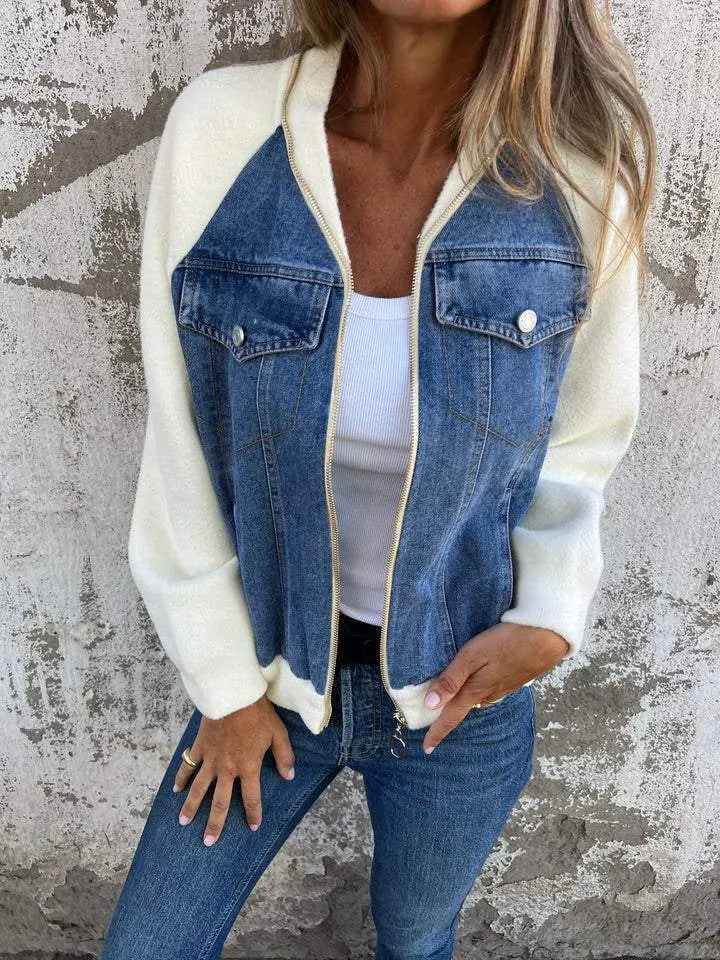 Alinique - Soft Knit Denim Bomber Jacket