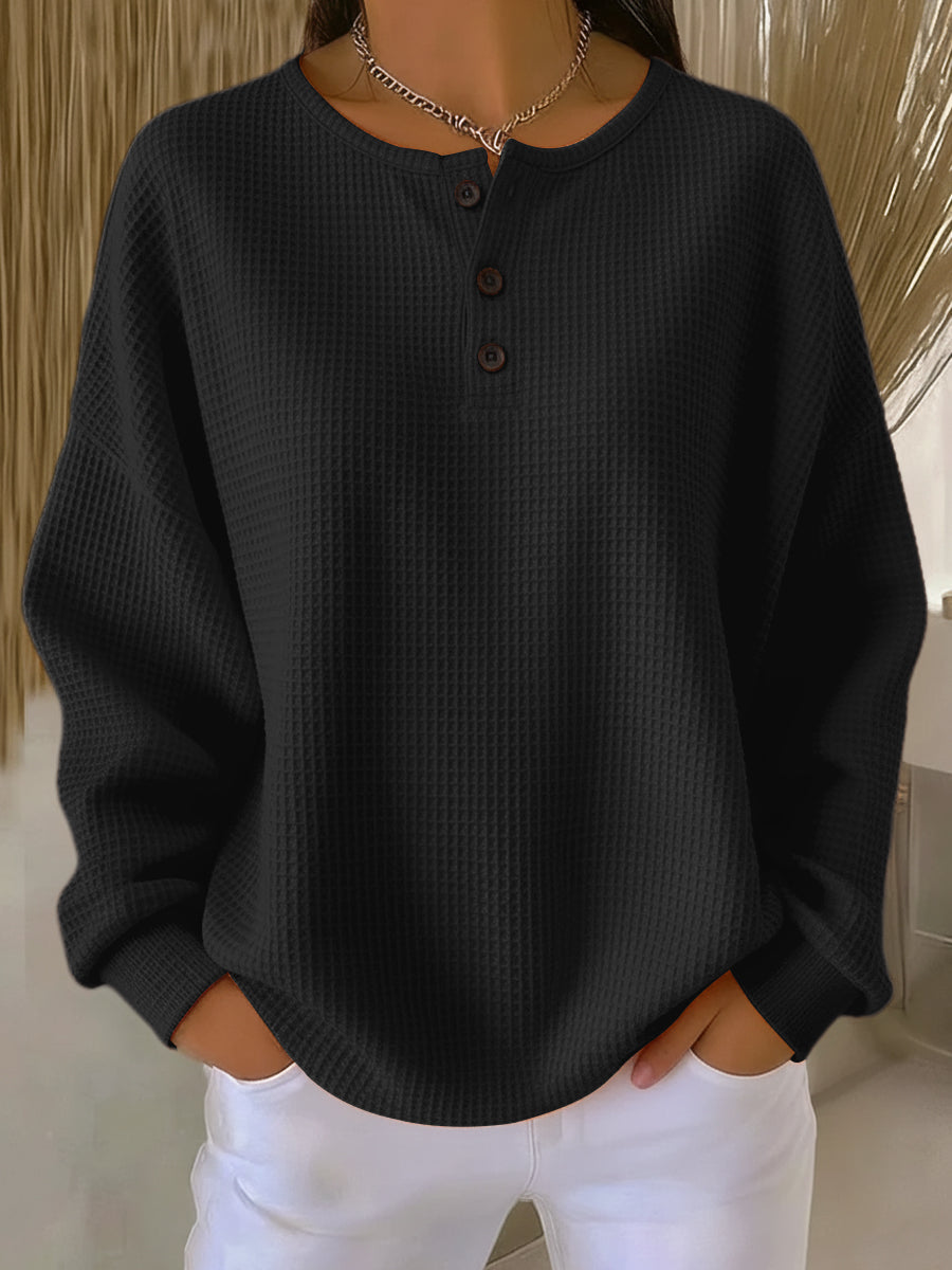 Carabelle - Textured Henley Sweatshirt