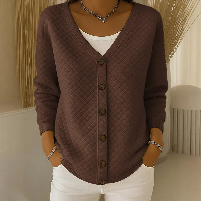 Delavie - Quilted Knit Button Cardigan