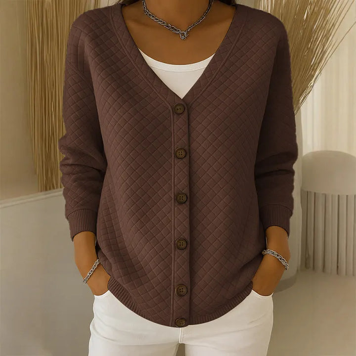 Delavie - Quilted Knit Button Cardigan