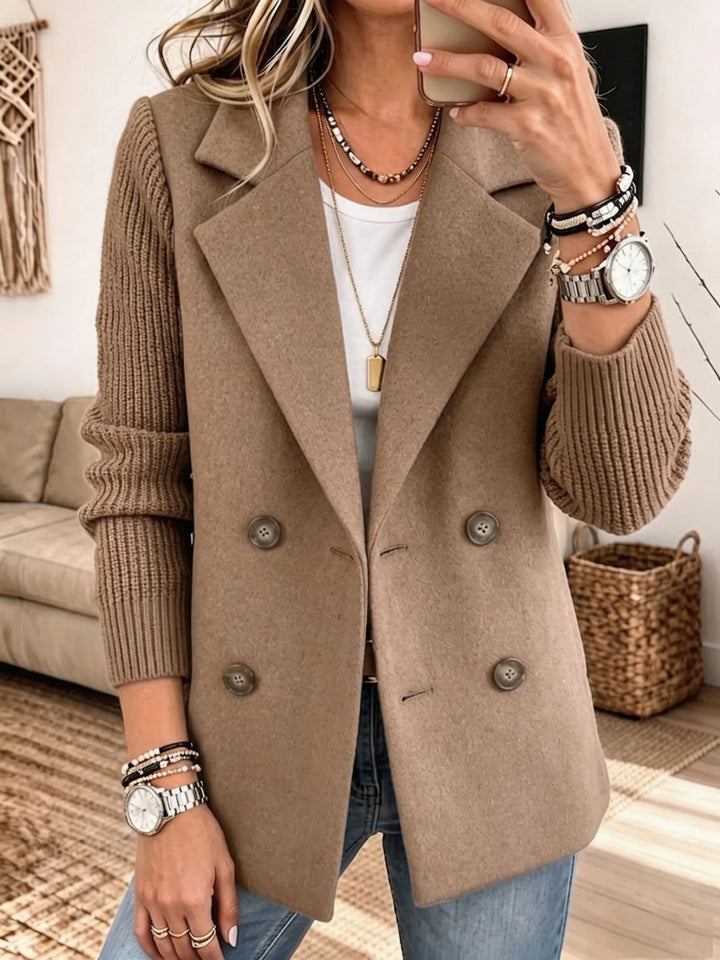 Adalene - Knit Sleeve Double Breasted Blazer