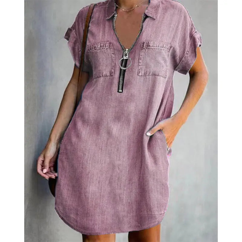 Genevalle - Casual Chambray Pocket Dress