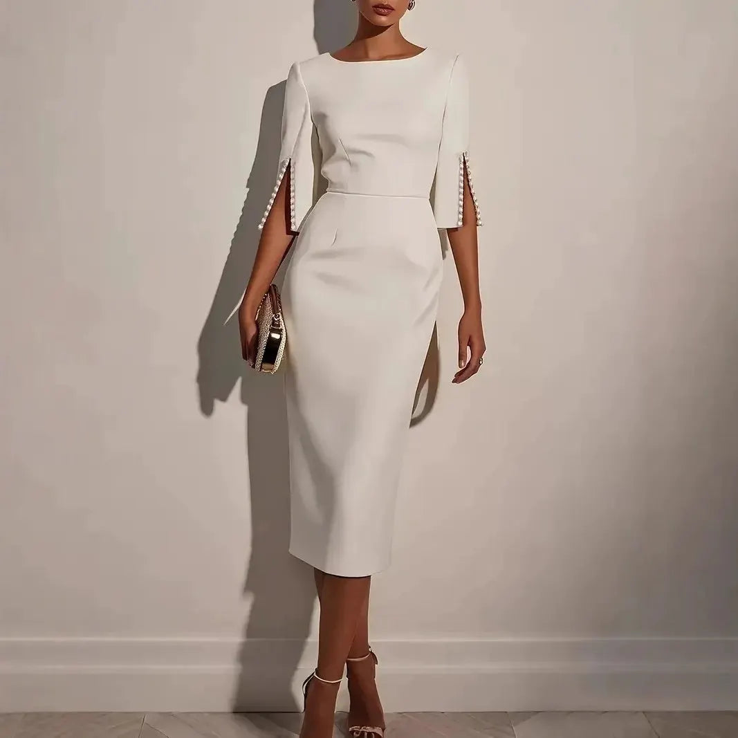Avalyn - Pearl Sleeve Sheath Midi Dress