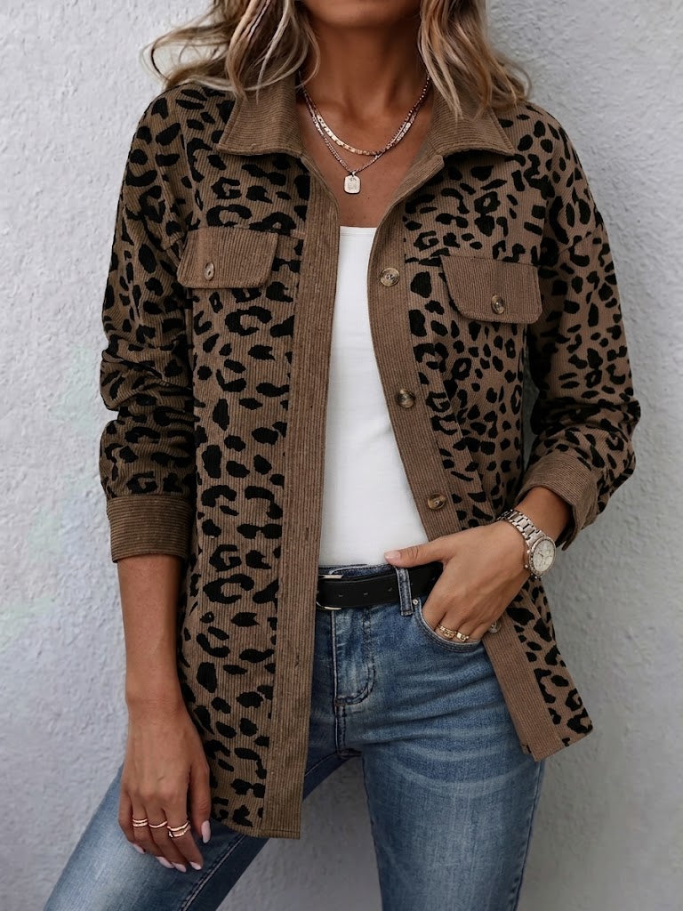 Miressia - Button Front Animal Print Cardigan