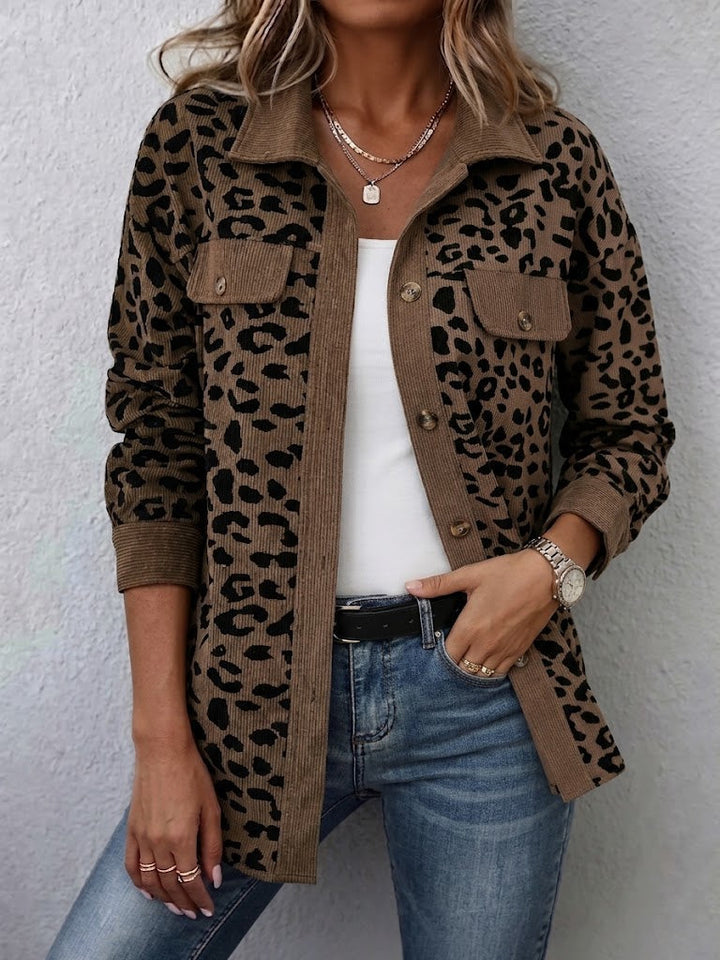 Miressia - Button Front Animal Print Cardigan