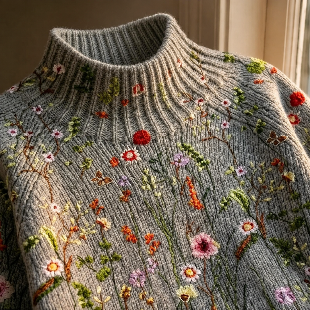Adorelia - Soft-Touch Floral Knit Sweater