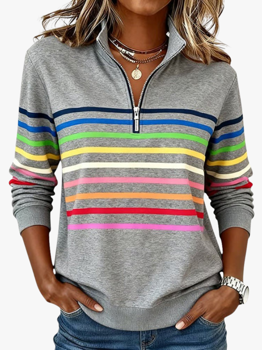 Corinelle - Soft-Touch Striped Half-Zip Sweatshirt