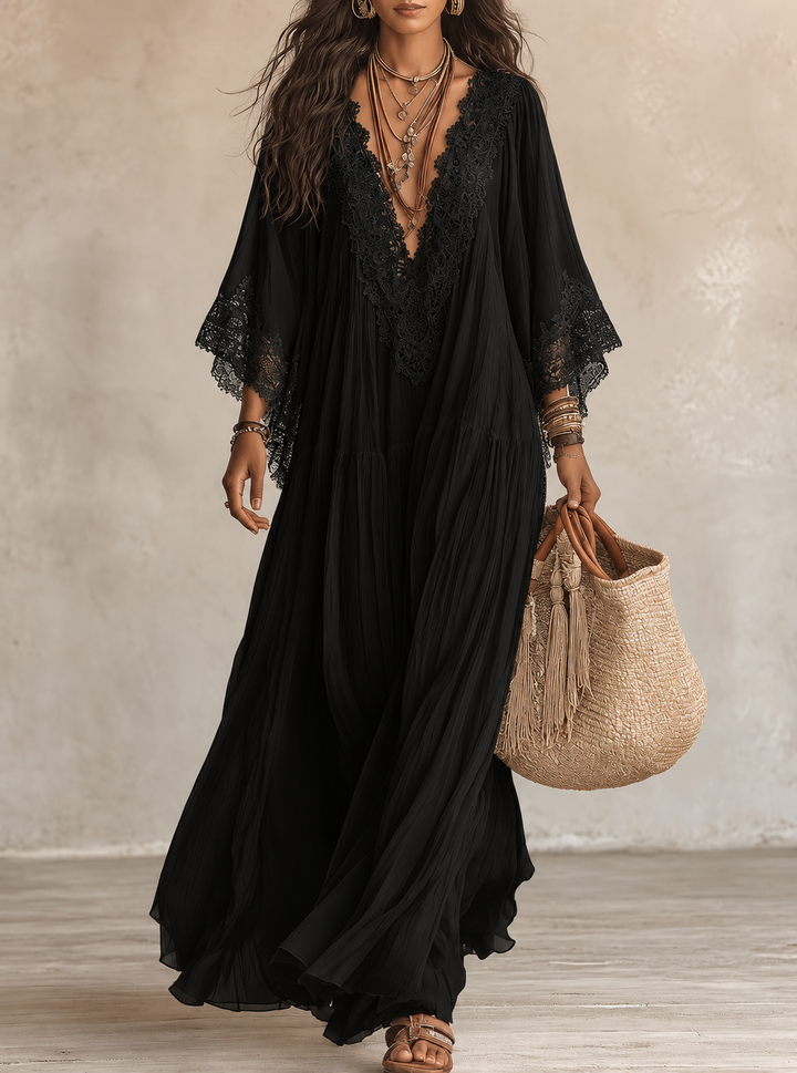 Aerinne - Airy Pleated Maxi Dress