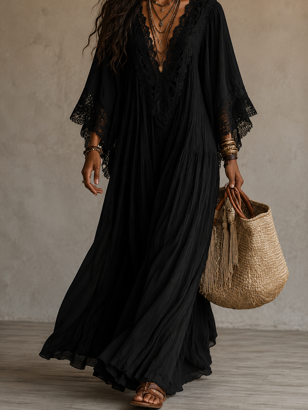 Aerinne - Airy Pleated Maxi Dress