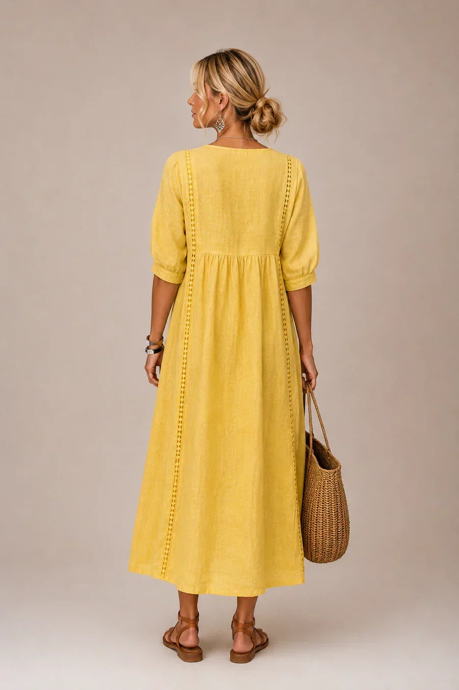 Arietta - Lace-Detail Linen Dress