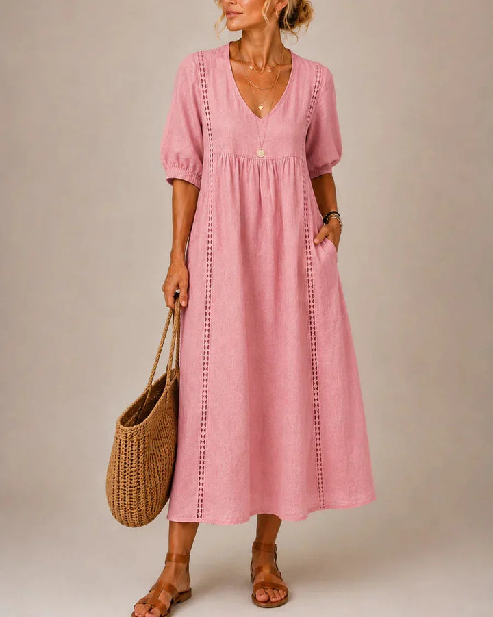 Arietta - Lace-Detail Linen Dress