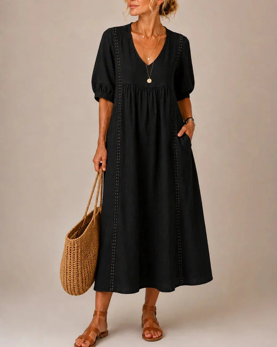 Arietta - Lace-Detail Linen Dress