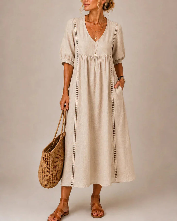 Arietta - Lace-Detail Linen Dress