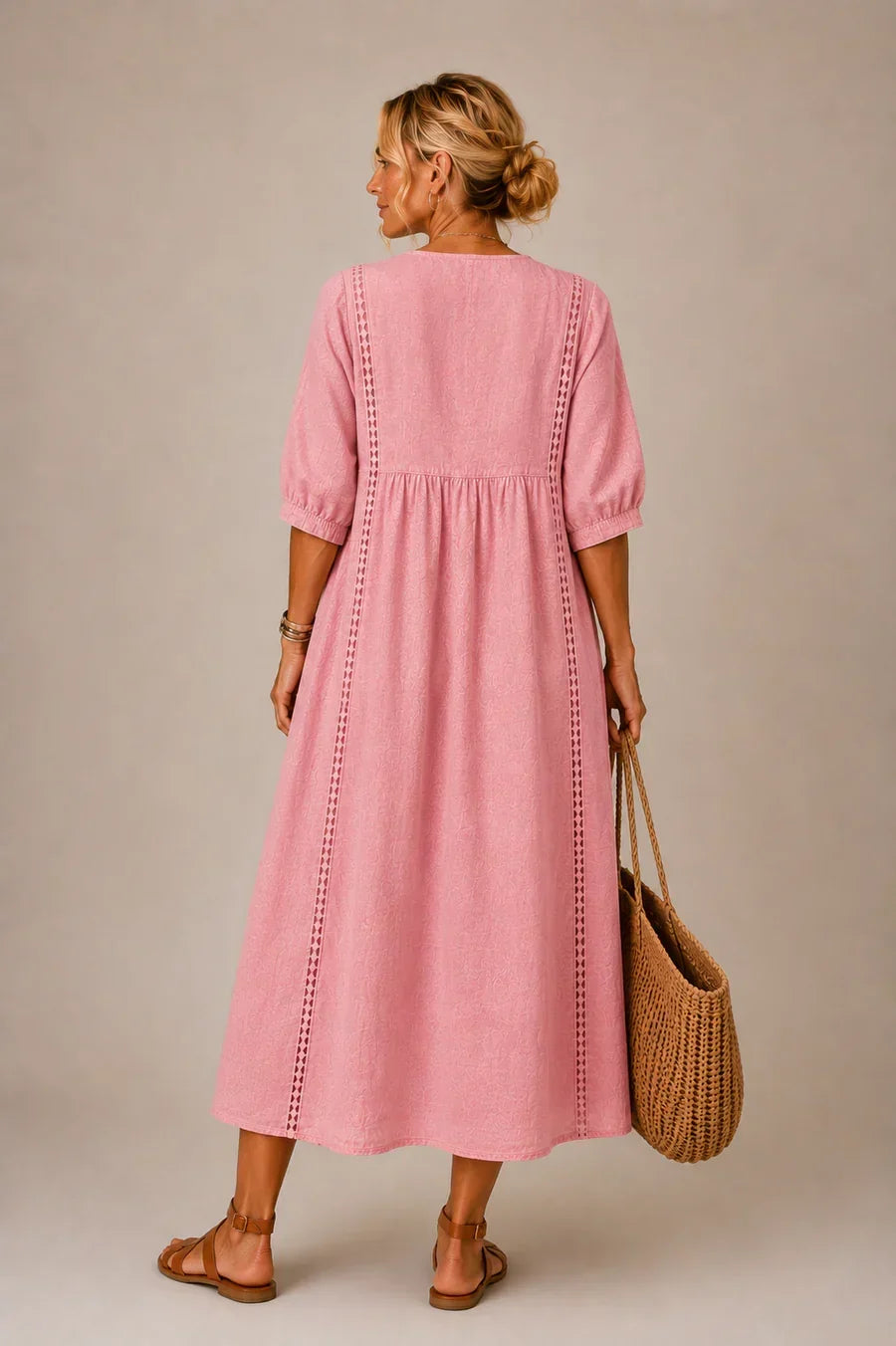 Arietta - Lace-Detail Linen Dress