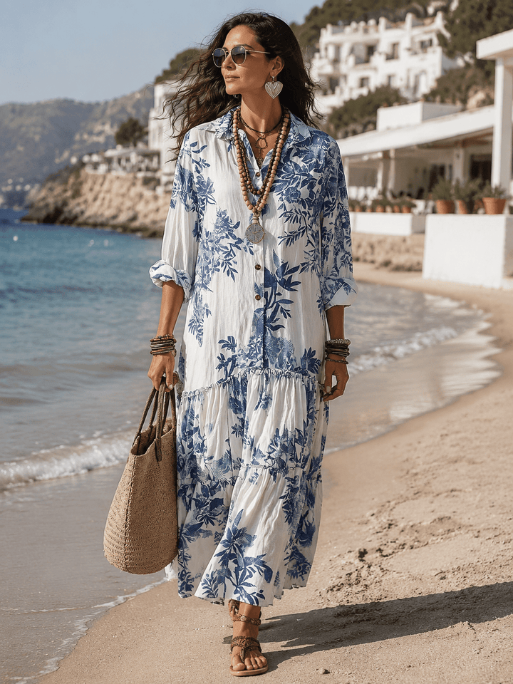 Thealise - Lightweight Button-Front Floral Maxi Dress
