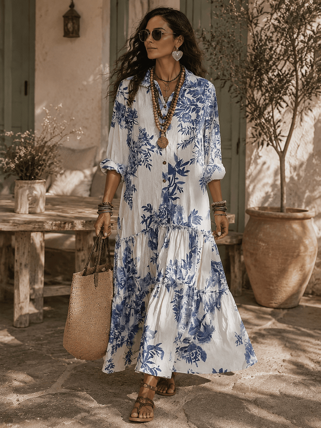 Thealise - Lightweight Button-Front Floral Maxi Dress