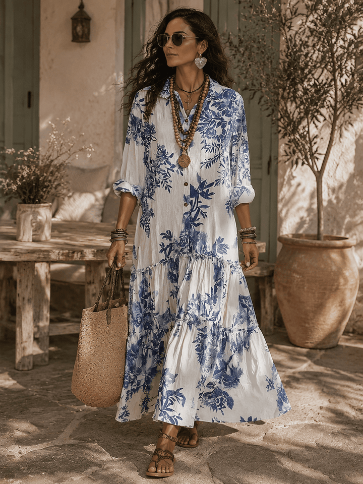 Thealise - Lightweight Button-Front Floral Maxi Dress