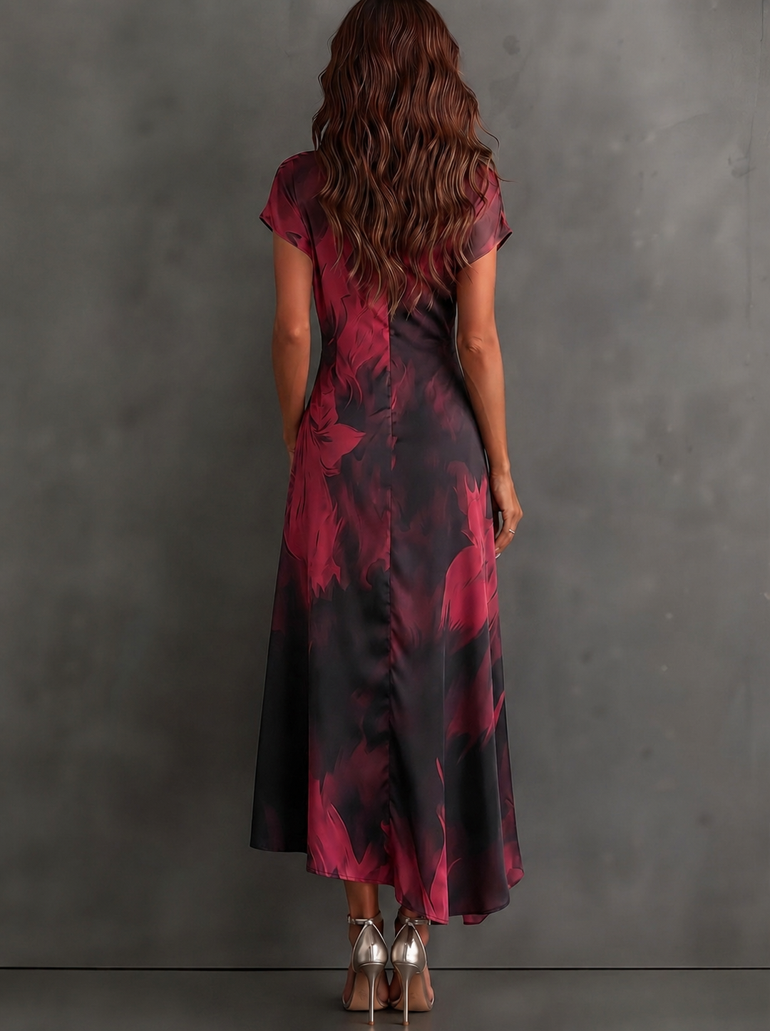 Roselle - Silky-Drape Shirt-Collar Maxi Dress