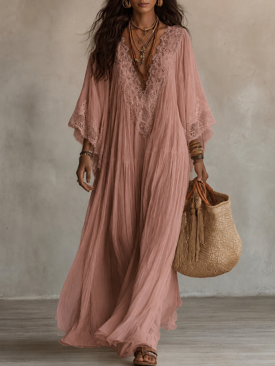 Aerinne - Airy Pleated Maxi Dress