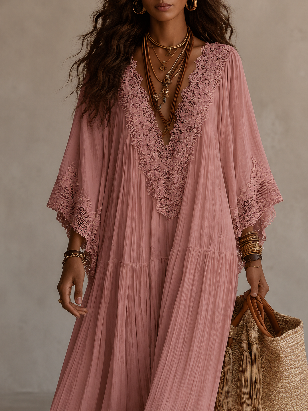 Aerinne - Airy Pleated Maxi Dress