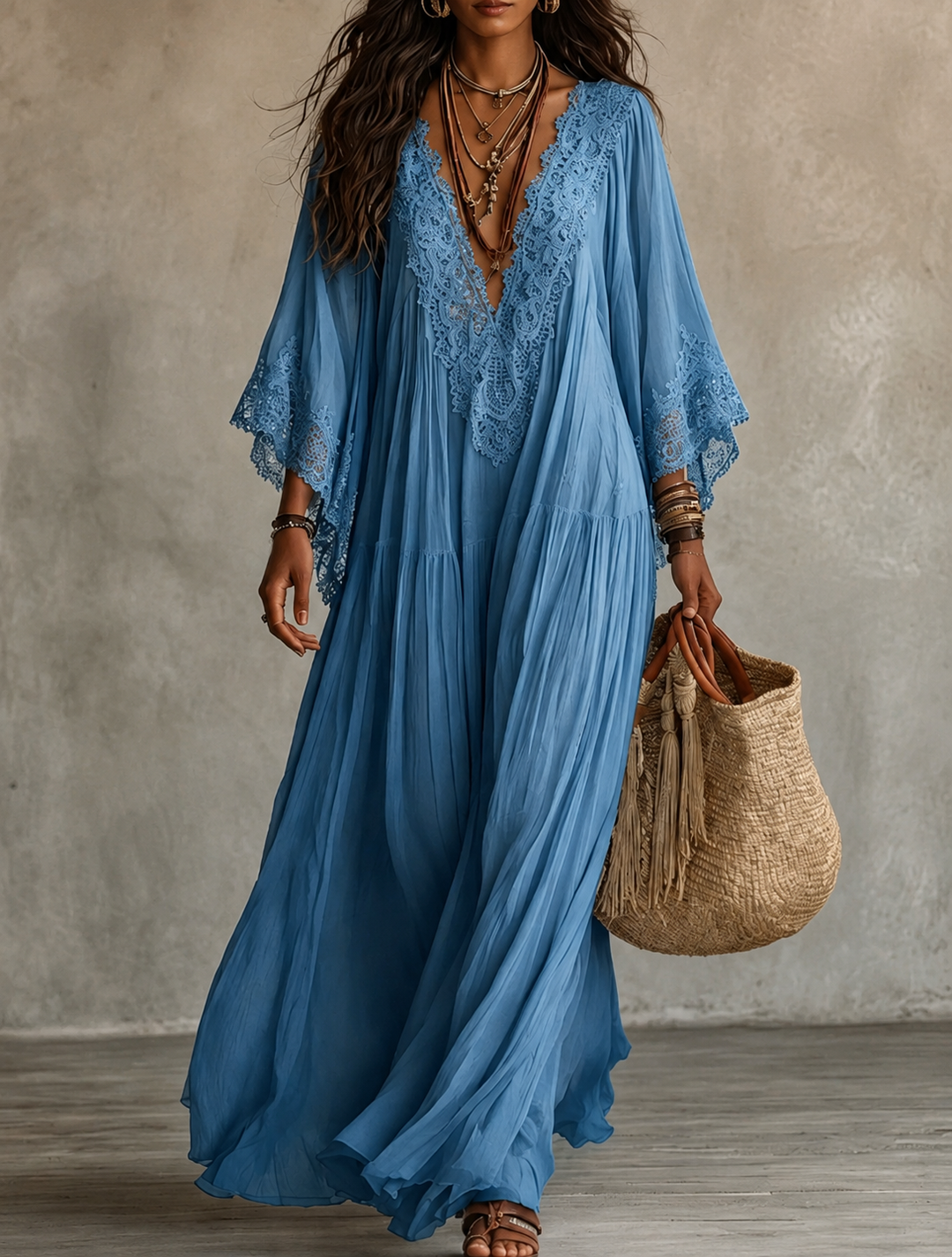 Aerinne - Airy Pleated Maxi Dress