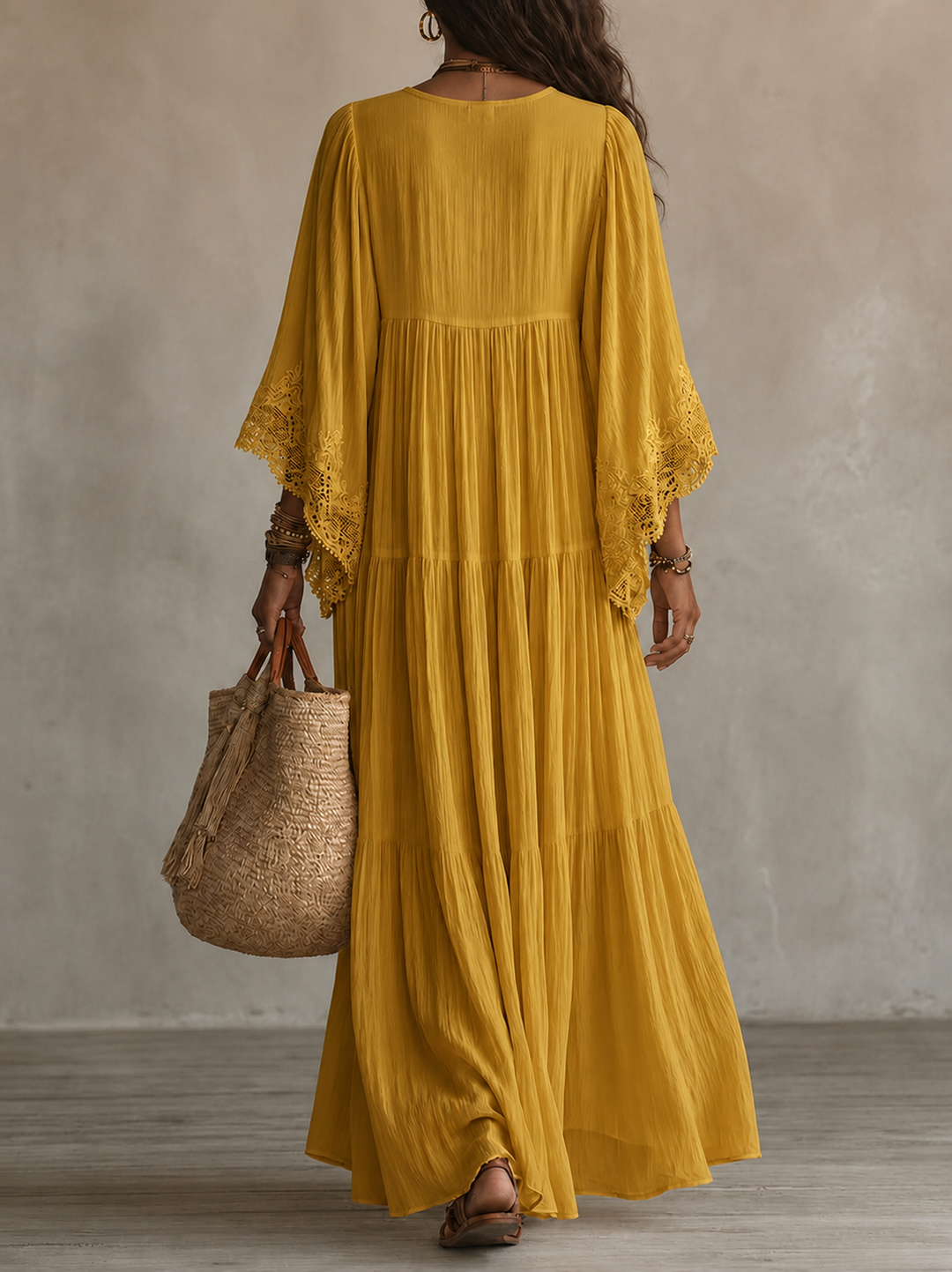 Aerinne - Airy Pleated Maxi Dress