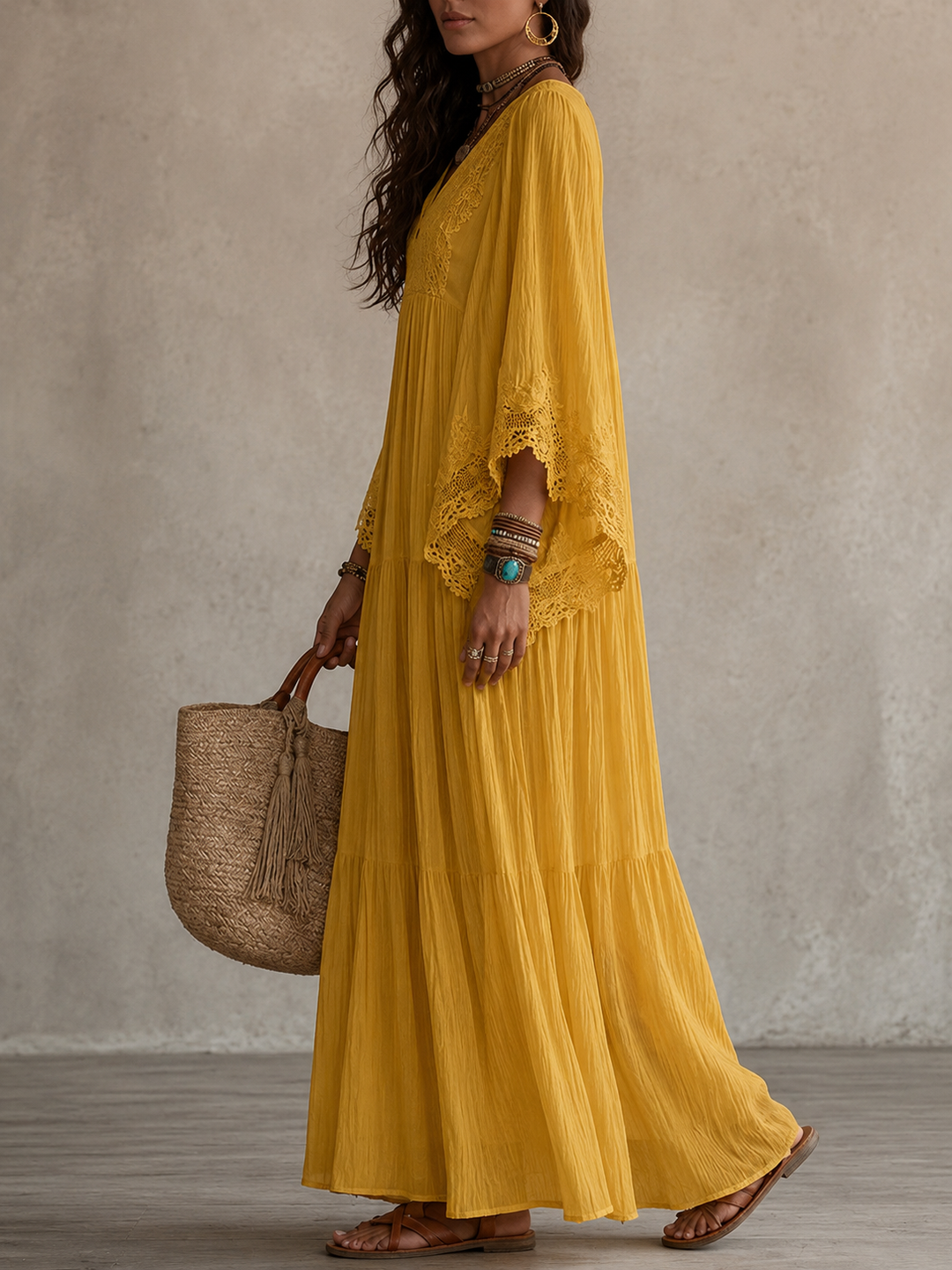 Aerinne - Airy Pleated Maxi Dress