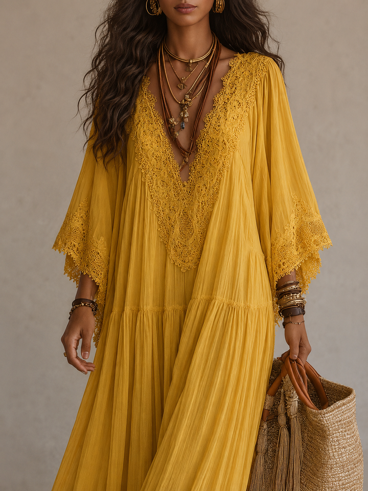 Aerinne - Airy Pleated Maxi Dress