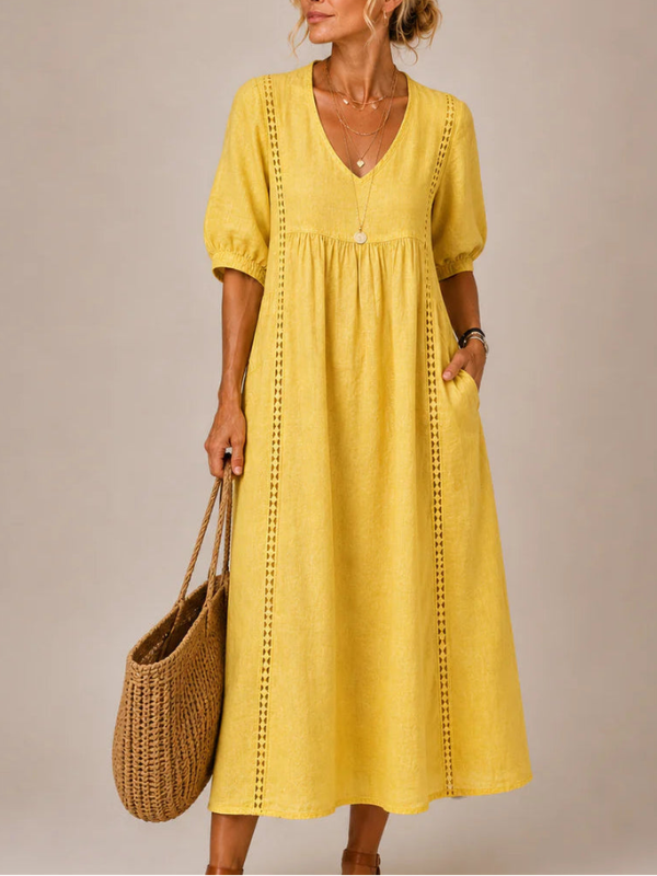 Arietta - Lace-Detail Linen Dress