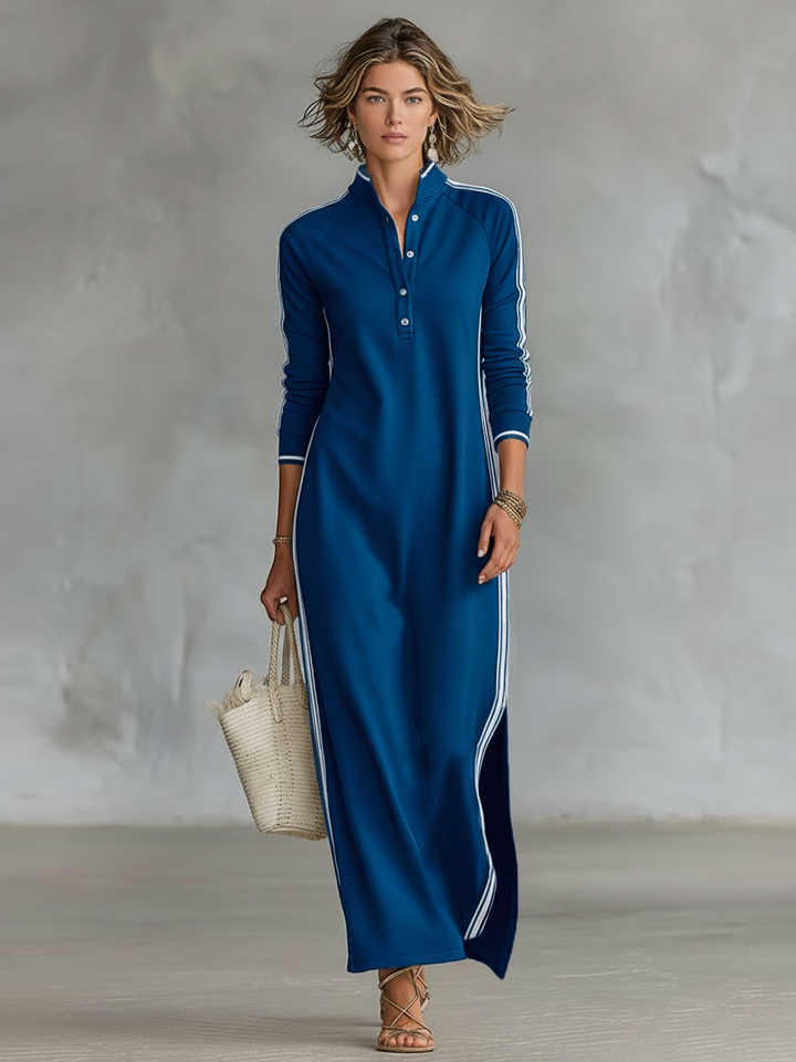 Aida - Sporty Stripe Long Sleeve Maxi Dress