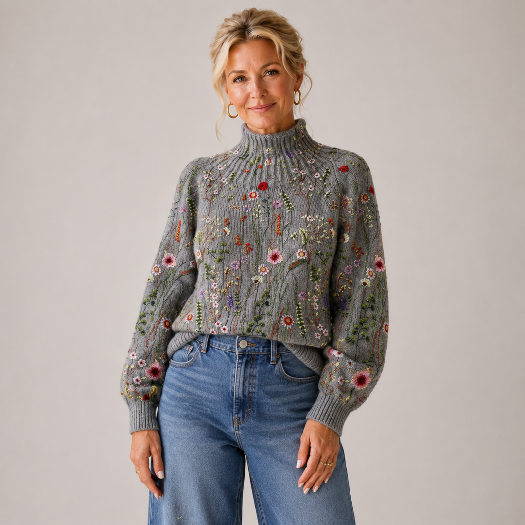 Adorelia - Soft-Touch Floral Knit Sweater