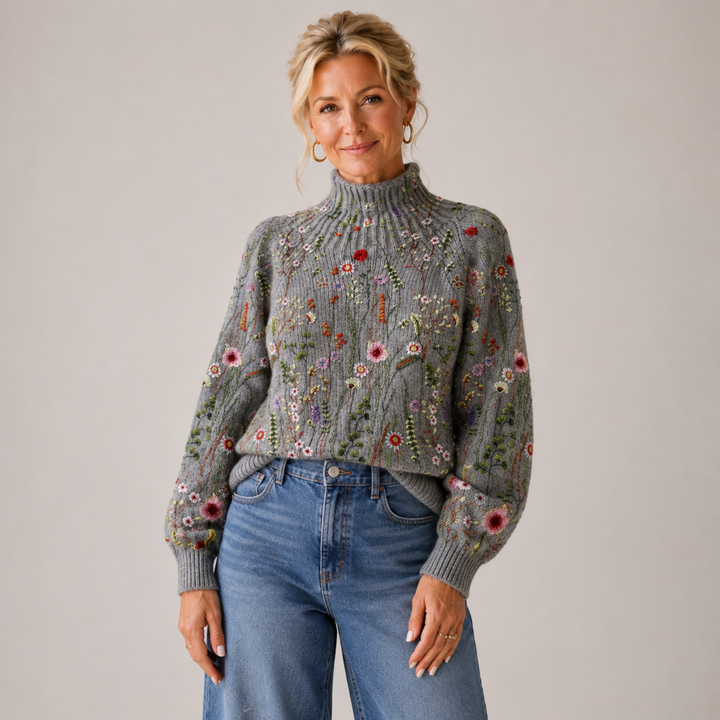 Adorelia - Soft-Touch Floral Knit Sweater