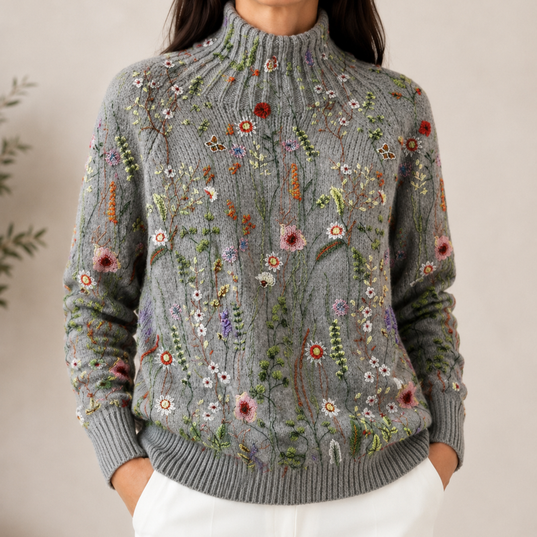 Adorelia - Soft-Touch Floral Knit Sweater